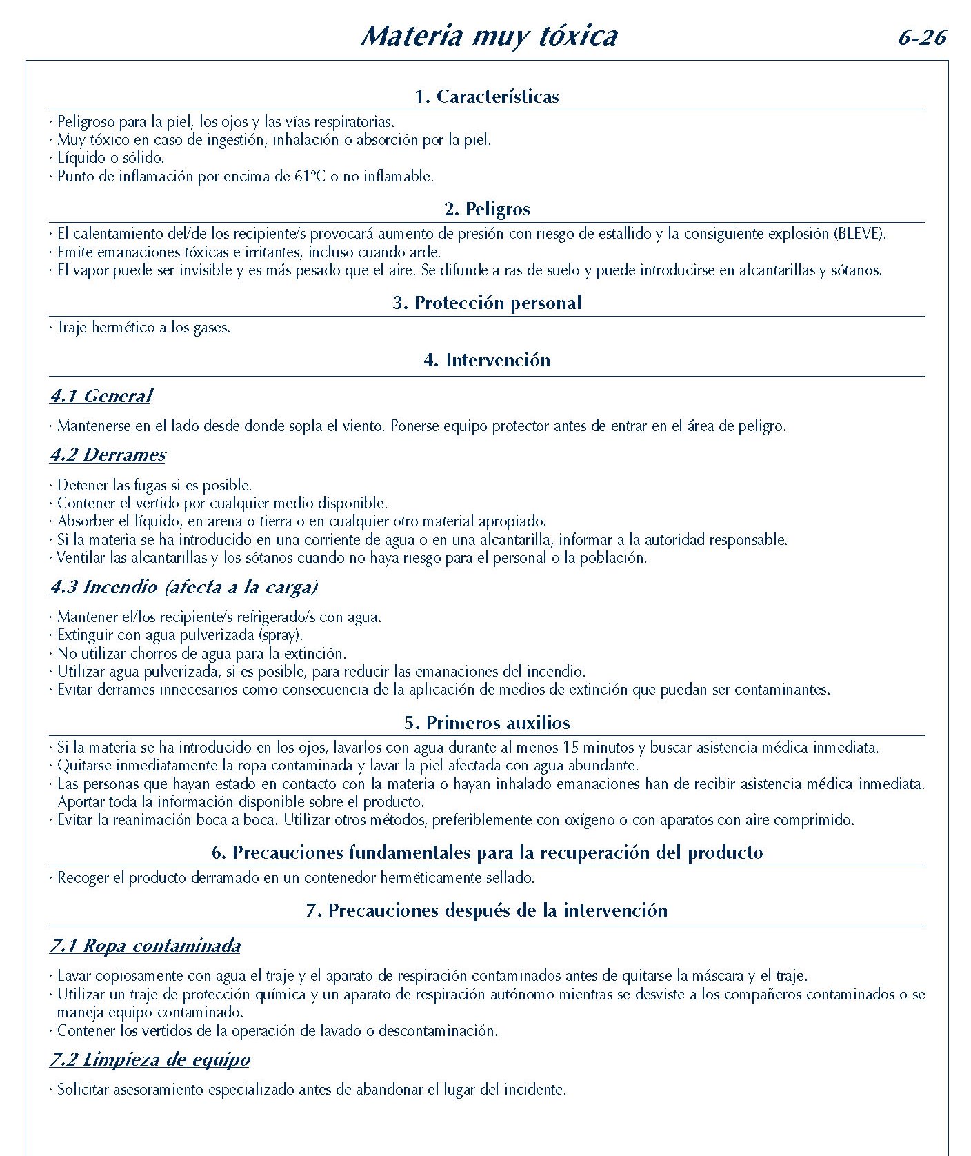 263 FICHA 6-26 MATERIA MUY TOXICA FICHAS EMERGENCIA